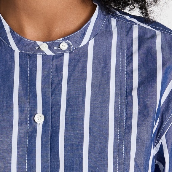 Alex Mill Eloise Bib Lightweight Wide Stripe Shirt, Navy Blue/White, Size M - Picture 3 of 15